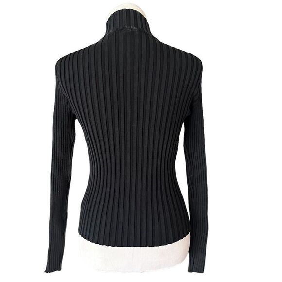 SculptureSilk Black Ridged Texture Full Front Zip Casual Jacket Sweater Shirt - Picture 3 of 5
